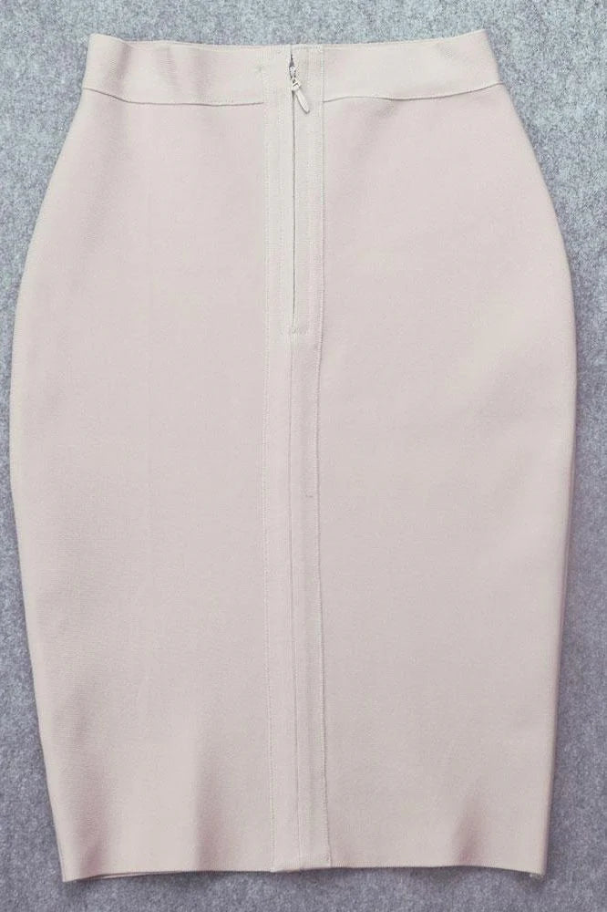 Pencil High Waist Bandage Knee Length Skirt Cream