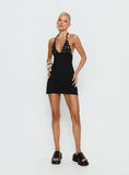 Chyna Halter Button Mini Dress Black