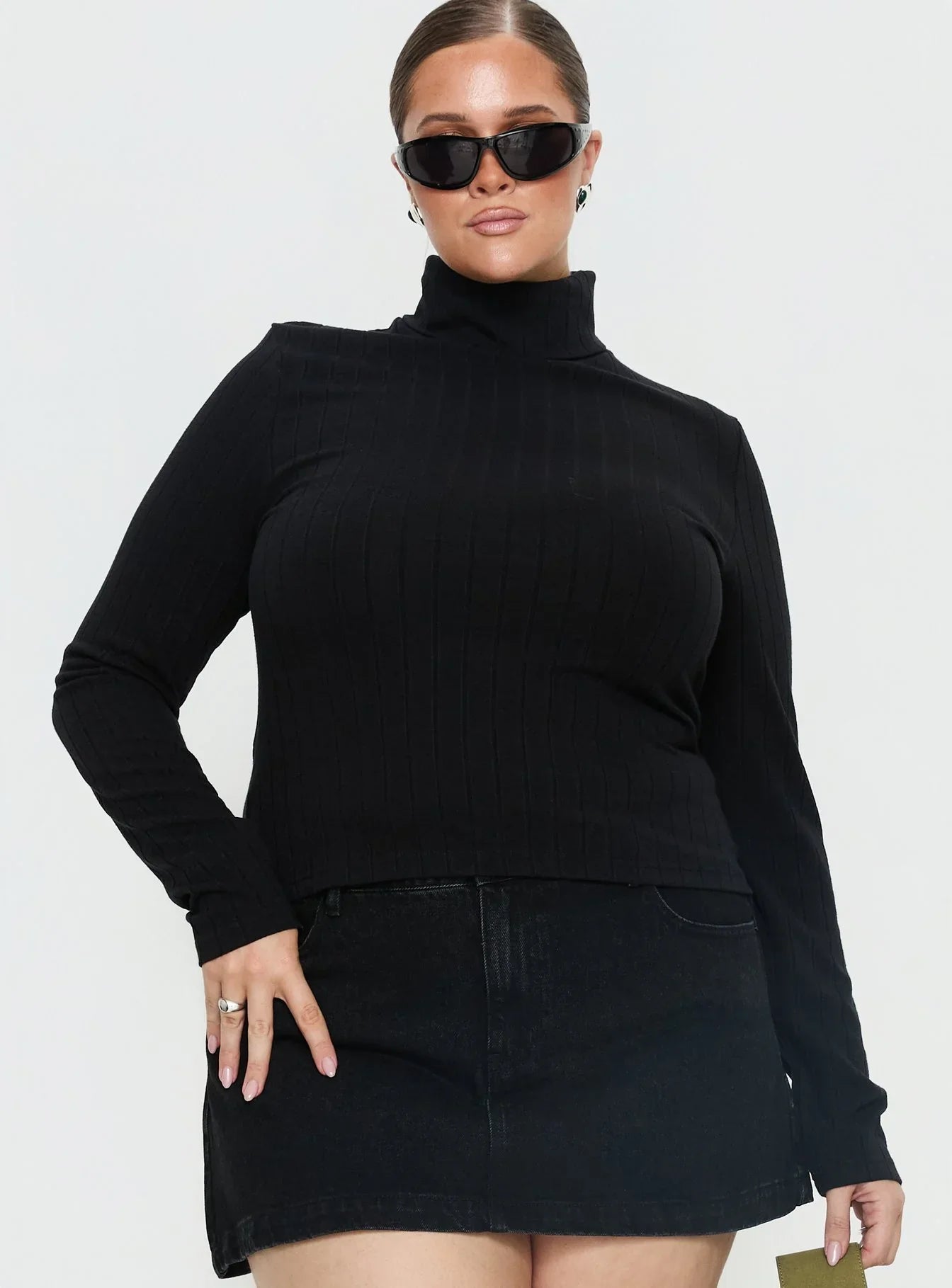 Enisa High Neck Long Sleeve Top Black Curve