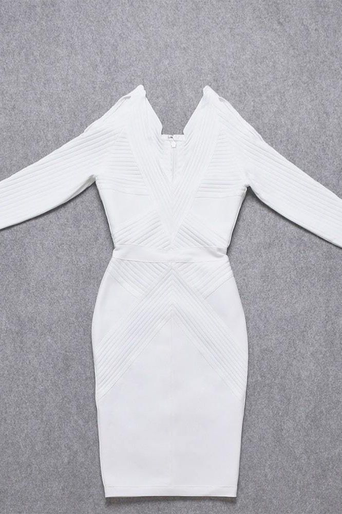 Coco Long Sleeve Bandage Dress White Pearl Sale
