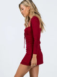 Stassie Long Sleeve Mini Dress Burgundy