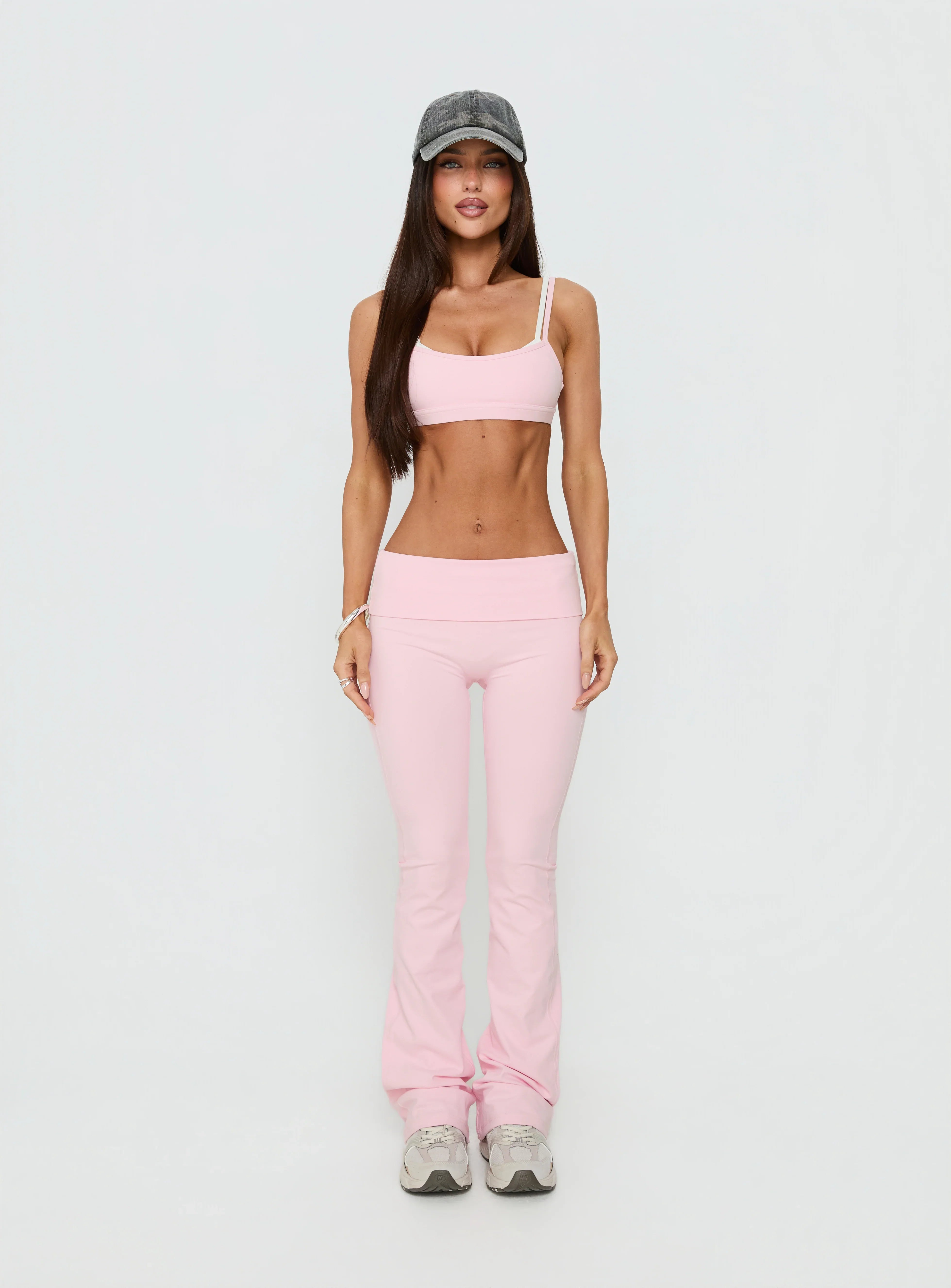 Pace Setter Active Foldover Waist Flared Leggings Pink
