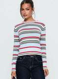 Briette Long Sleeve Top Blue Red Stripe