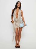 Snakepit Halter Plunge Mini Dress Snake Print