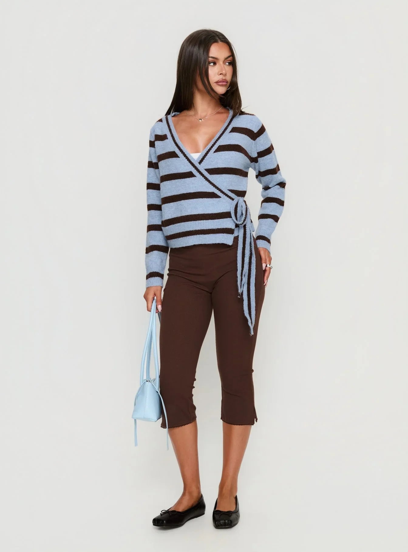 Andras Wrap Knit Sweater Blue Stripe