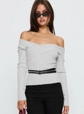 Ellenore Belt Detail Off Shoulder Top Grey