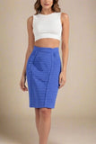 Pencil Bandage Knitted Knee Length Skirt Navy Blue