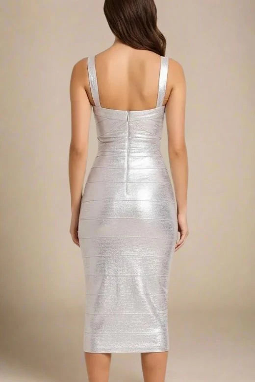 Heidi Bandage Midi Dress Silver Sale