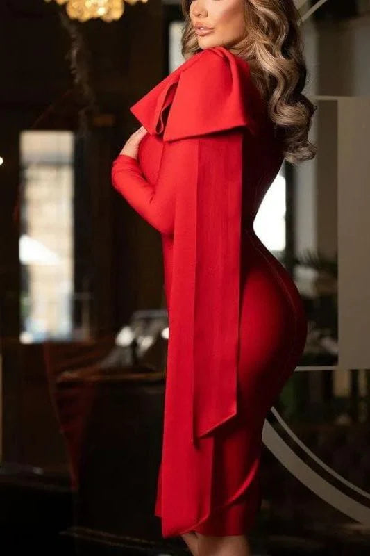 Lela Long Sleeve Bandage Midi Dress Lipstick Red