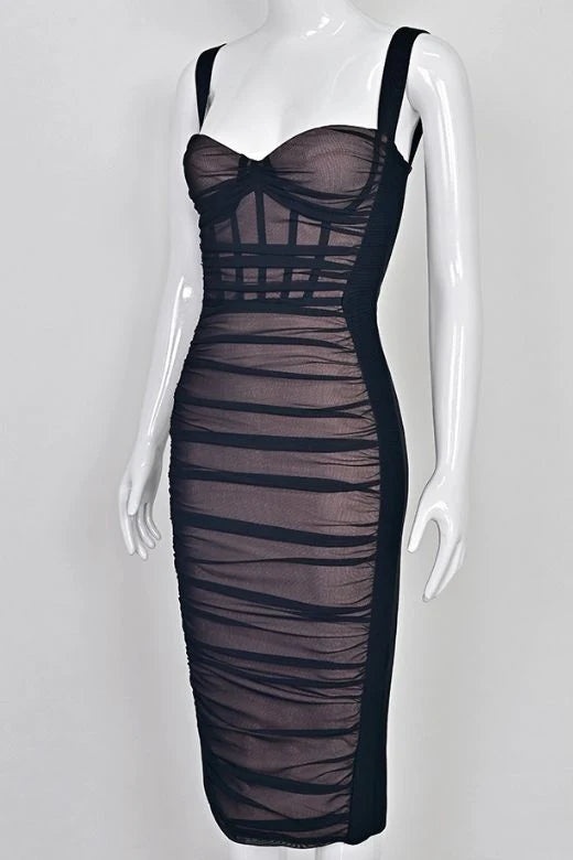 Marilyn Bodycon Wrap Midi Dress Classic Black