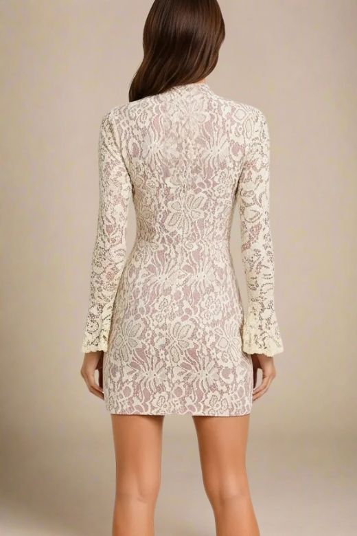 Charlotte Long Sleeve Bodycon Mini Dress Cream