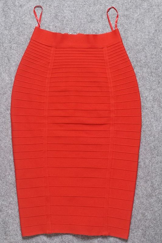 Pencil Bandage Knitted Knee Length Skirt Lipstick Red