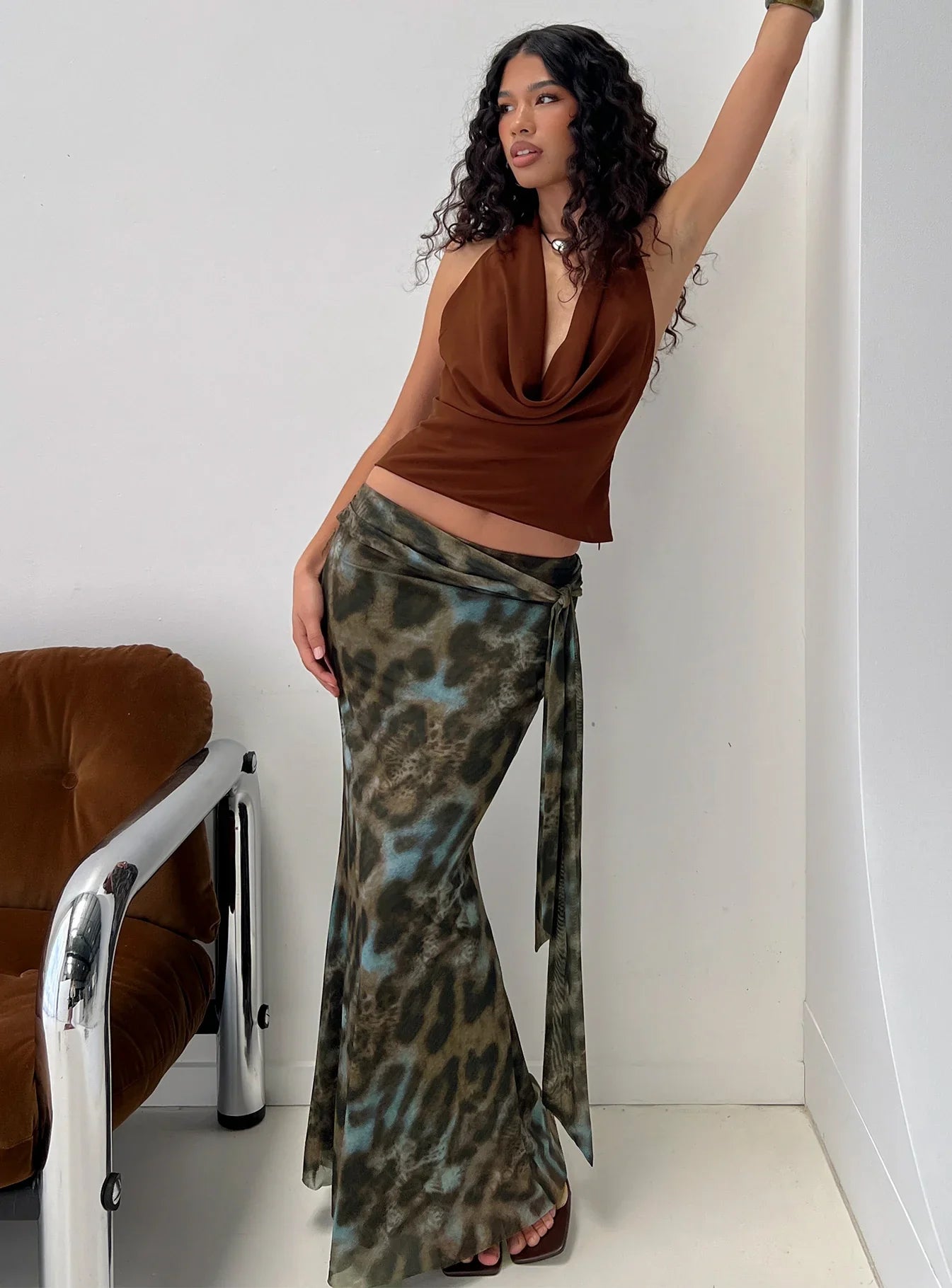 Caviar Tie Maxi Skirt Leopard