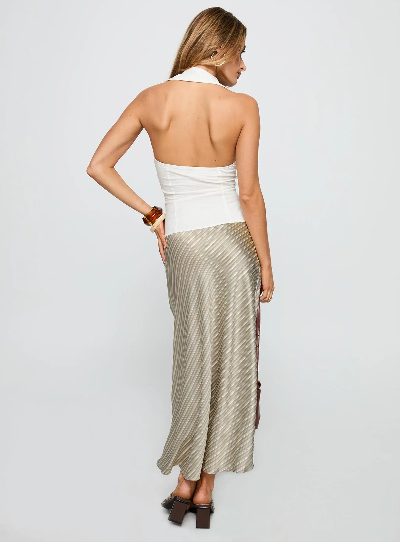 Mixed Signals Midi Skirt Brown Stripe