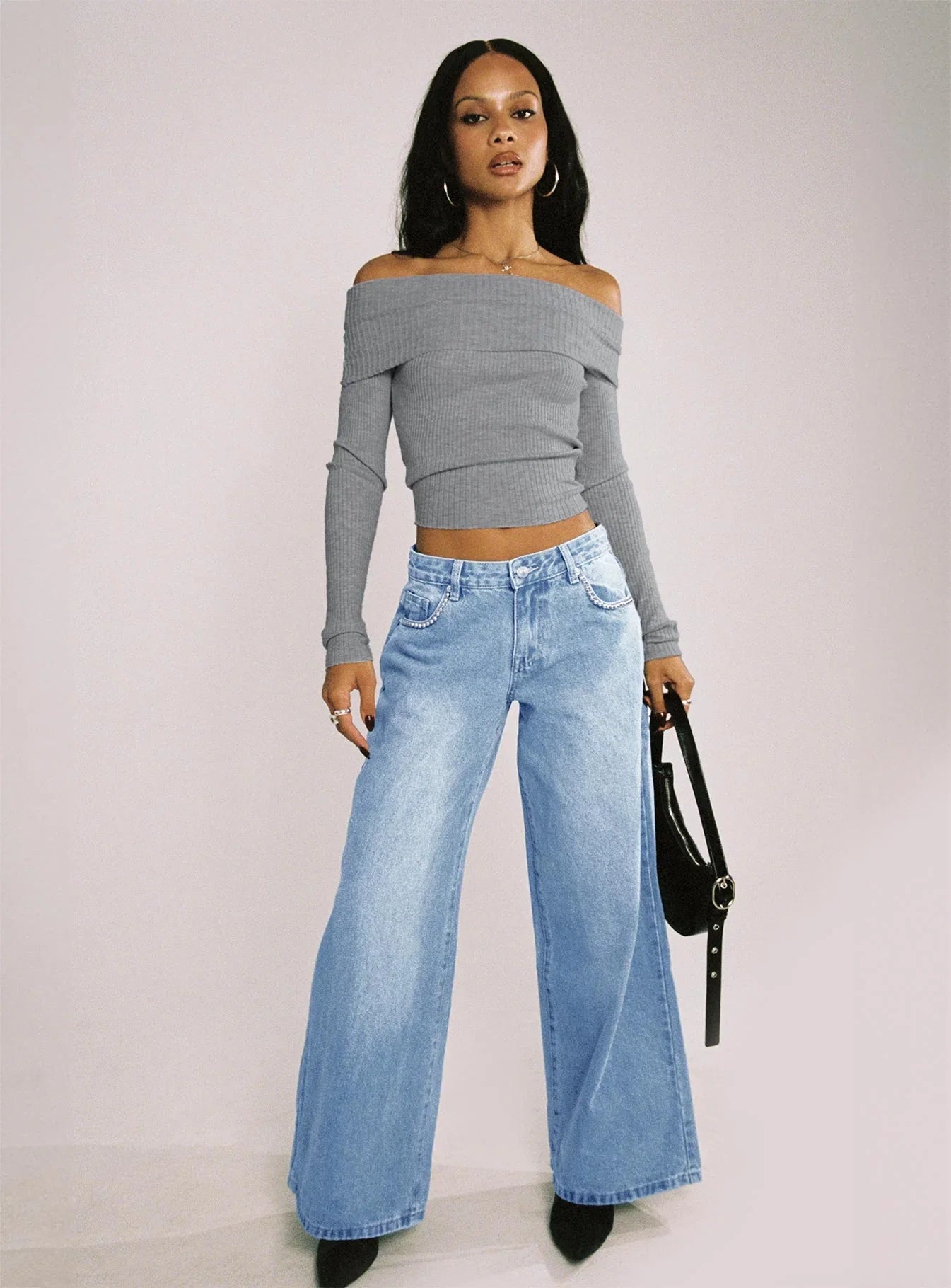 Pearlisle Low Rise Baggy Jeans Light Wash