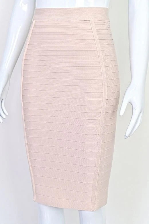 Pencil Bandage Knitted Knee Length Skirt Cream