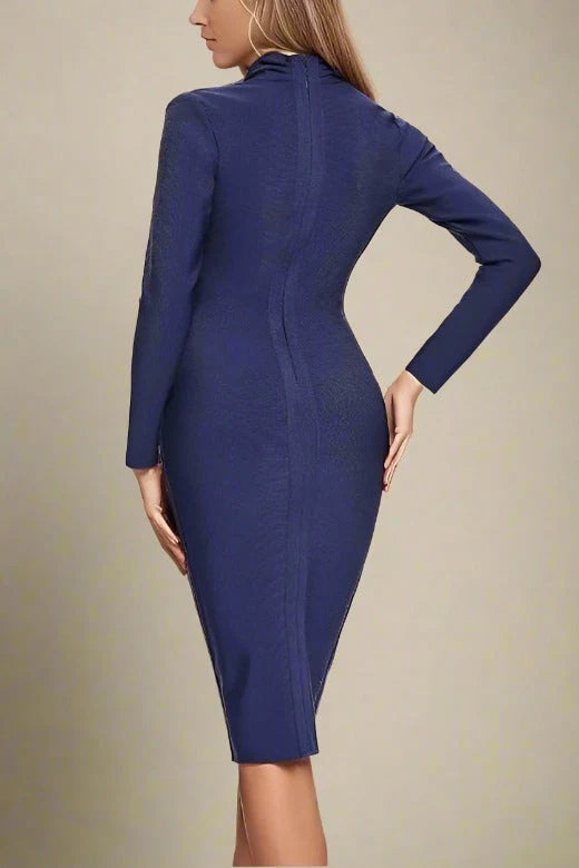 Blaire Long Sleeve Bandage Dress Navy Blue Sale