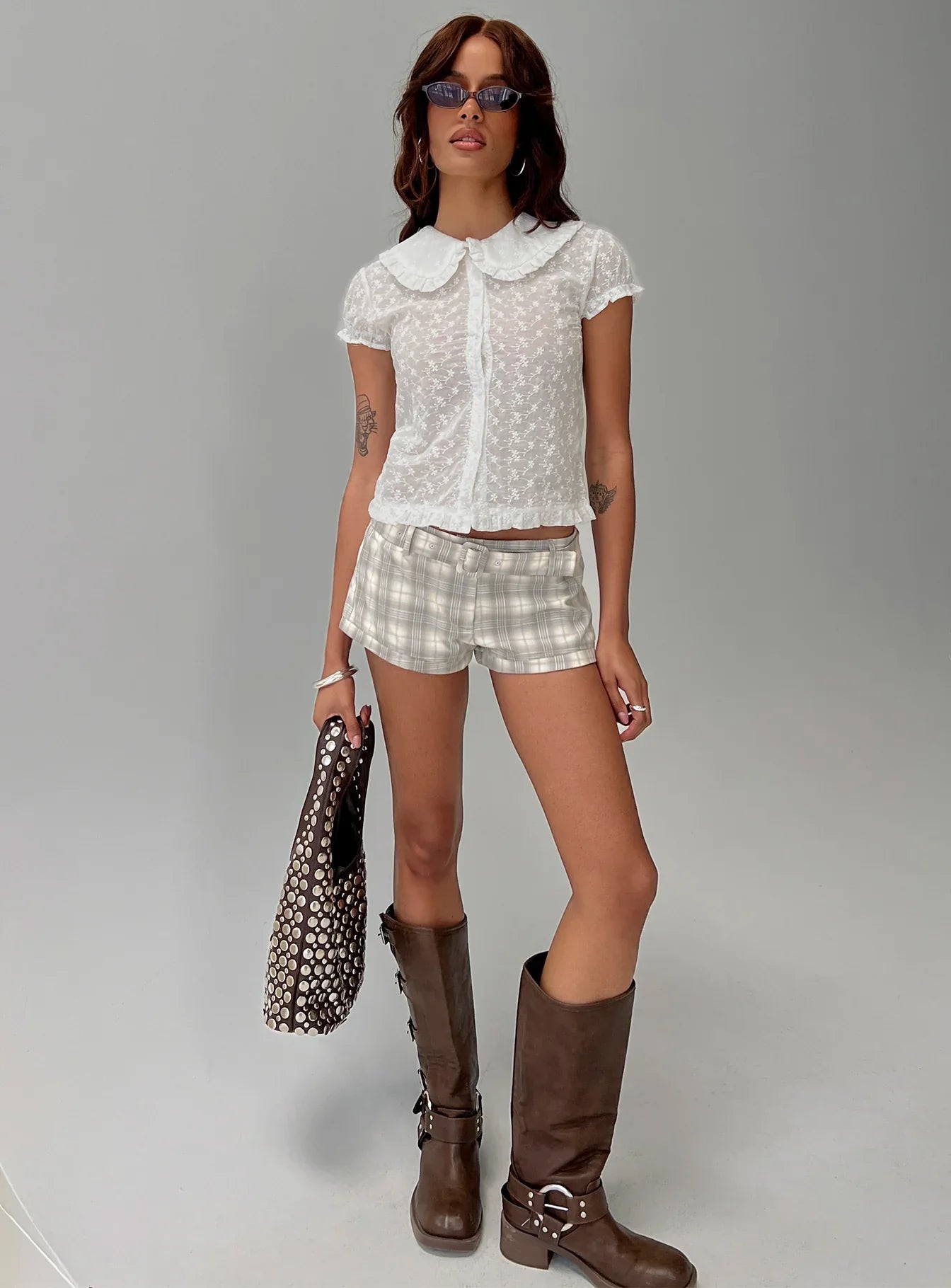 Angellika Oversized Collar Button Up Top White