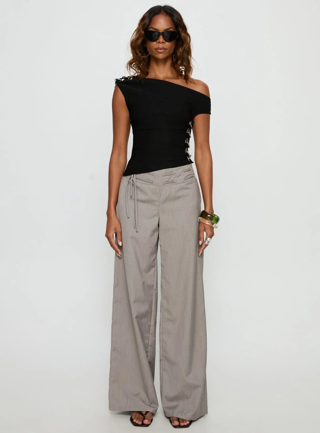 Laude Eyelet Off Shoulder Top Black