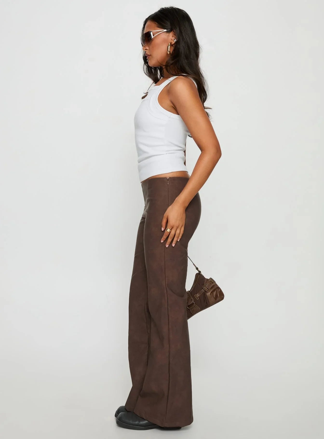 Trickrider Tie Side Faux Leather Pants Chocolate
