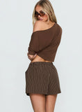 Vesperelle Elasticated Waist Shorts Brown Stripe