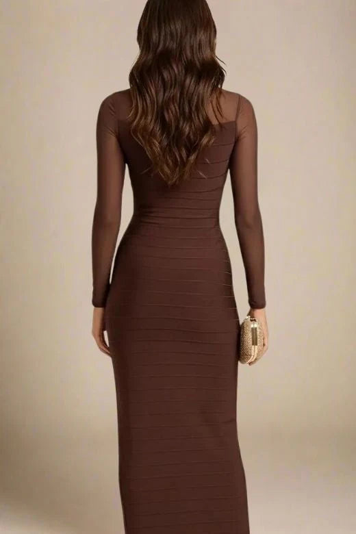 Robin Long Sleeve Bandage Maxi Dress Tan Brown
