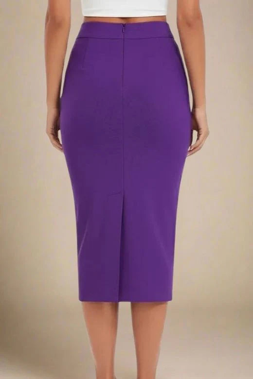 Pencil High Waist Bandage Midi Skirt Plum Purple