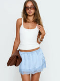 Orlynn Satin Lace Trim Mini Skirt Blue