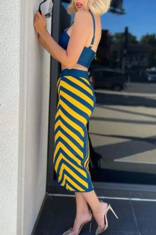 Nadia Bandage Crop Top and Midi Skirt Set Royal Blue
