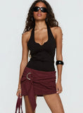 Lowretta Faux Suede Belt Mini Skirt Burgundy
