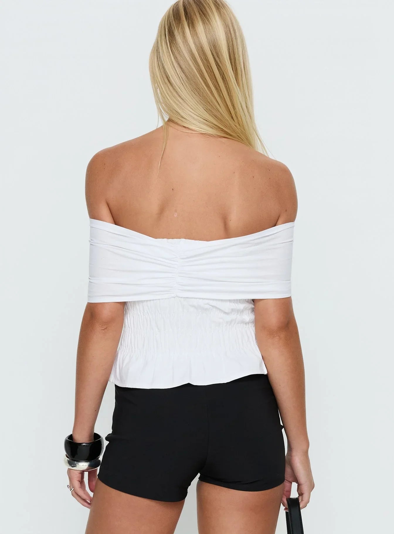 Avalynn Off Shoulder Shirred Top White