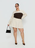 Belva Long Sleeve Corset Shirt Mini Dress Brown Stripe Curve
