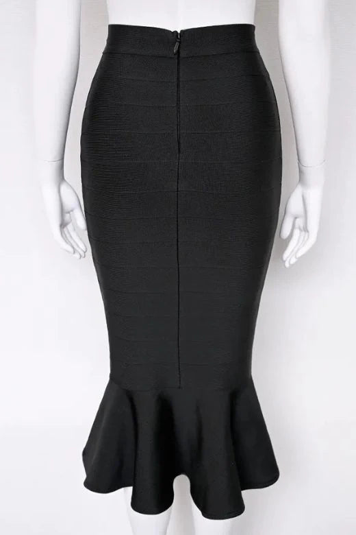 Peplum High Waist Bandage Midi Skirt Classic Black