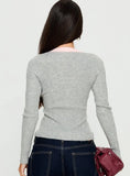 Vanita V Neck Long Sleeve Top Grey Pink
