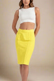 Pencil Bandage Knitted Knee Length Skirt Sun Yellow