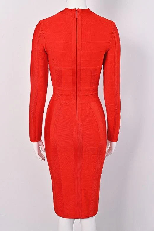 Brooke Long Sleeve Bandage Midi Dress Lipstick Red