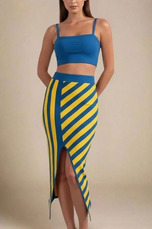 Nadia Bandage Crop Top and Midi Skirt Set Royal Blue