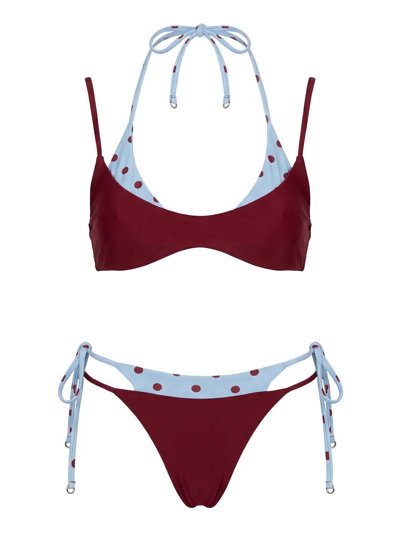 Andrei Layered Triangle Bikini Top Red Blue Polka Dot Dot