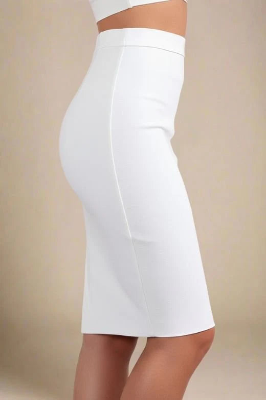Pencil High Waist Bandage Knee Length Skirt White Pearl
