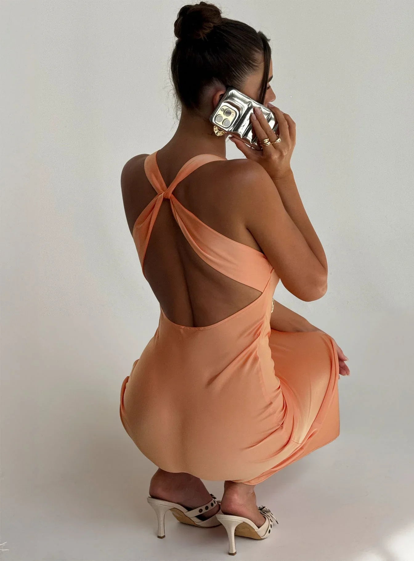 Isitt Cowl Crossover Back Maxi Dress Orange