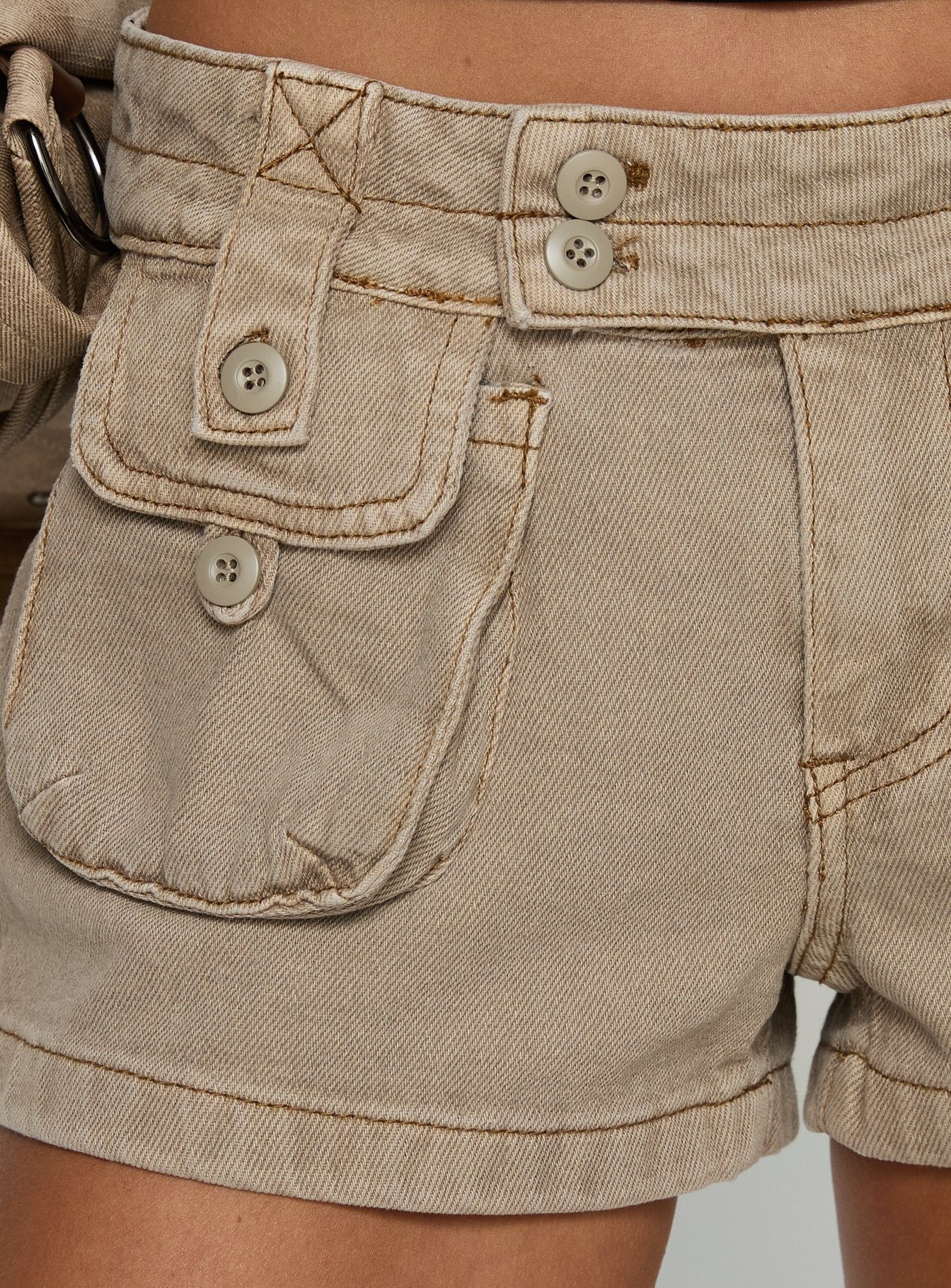 Headphones On Micro Cargo Short Washed Brown