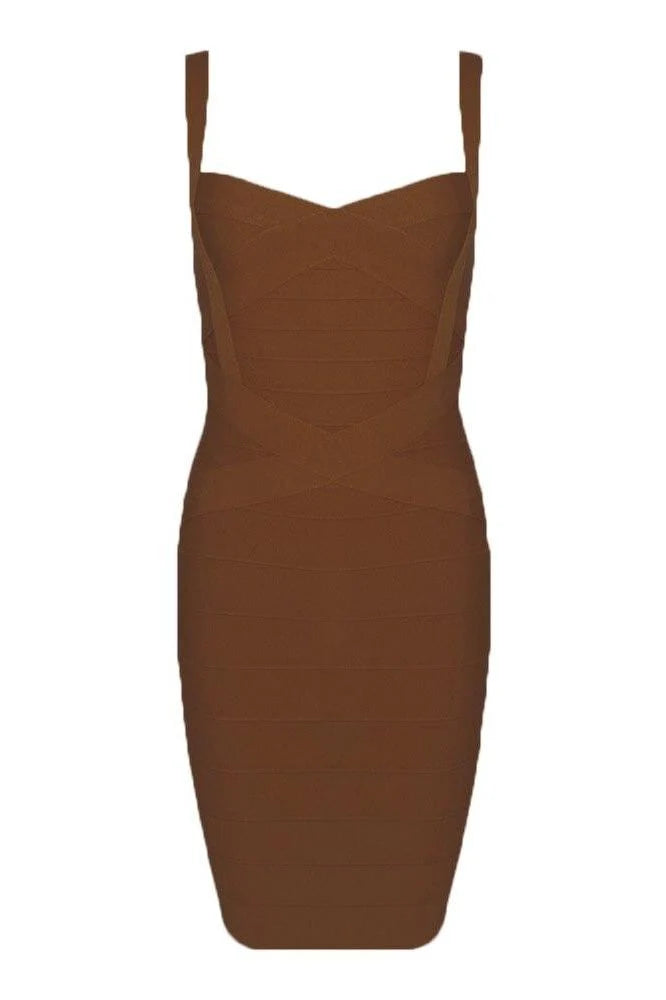 Heidi Bandage Mini Dress Tan Brown
