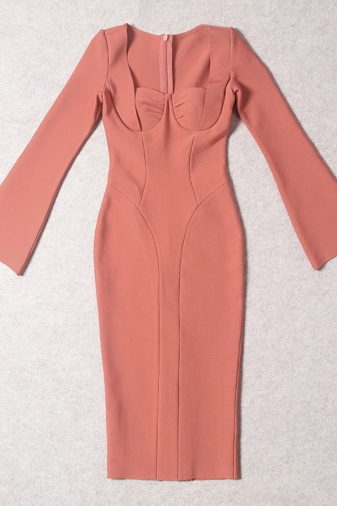 Jules Long Sleeve Midi Bandage Dress Watermelon Pink