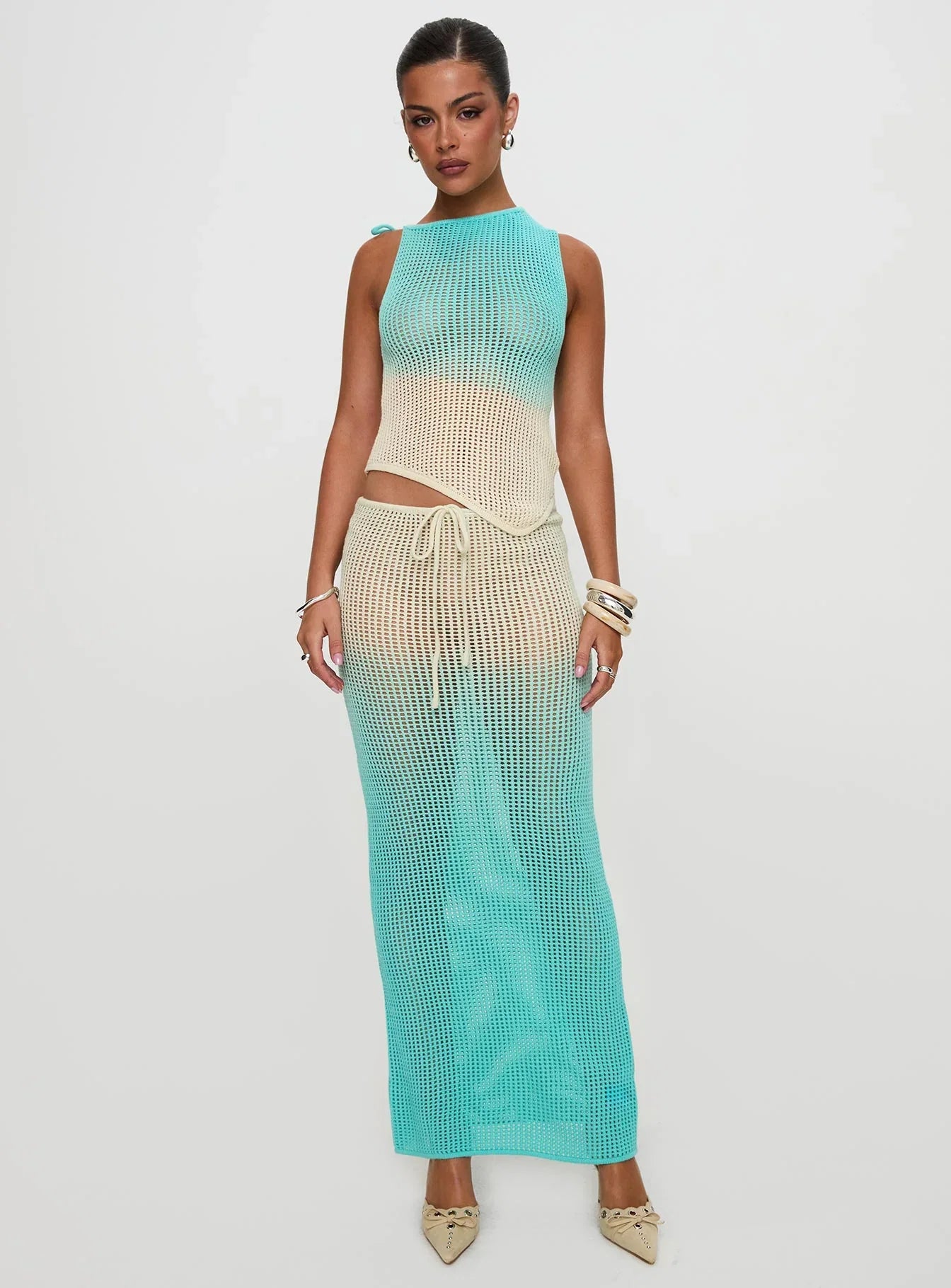 Auralia Knit Maxi Skirt Blue Cream