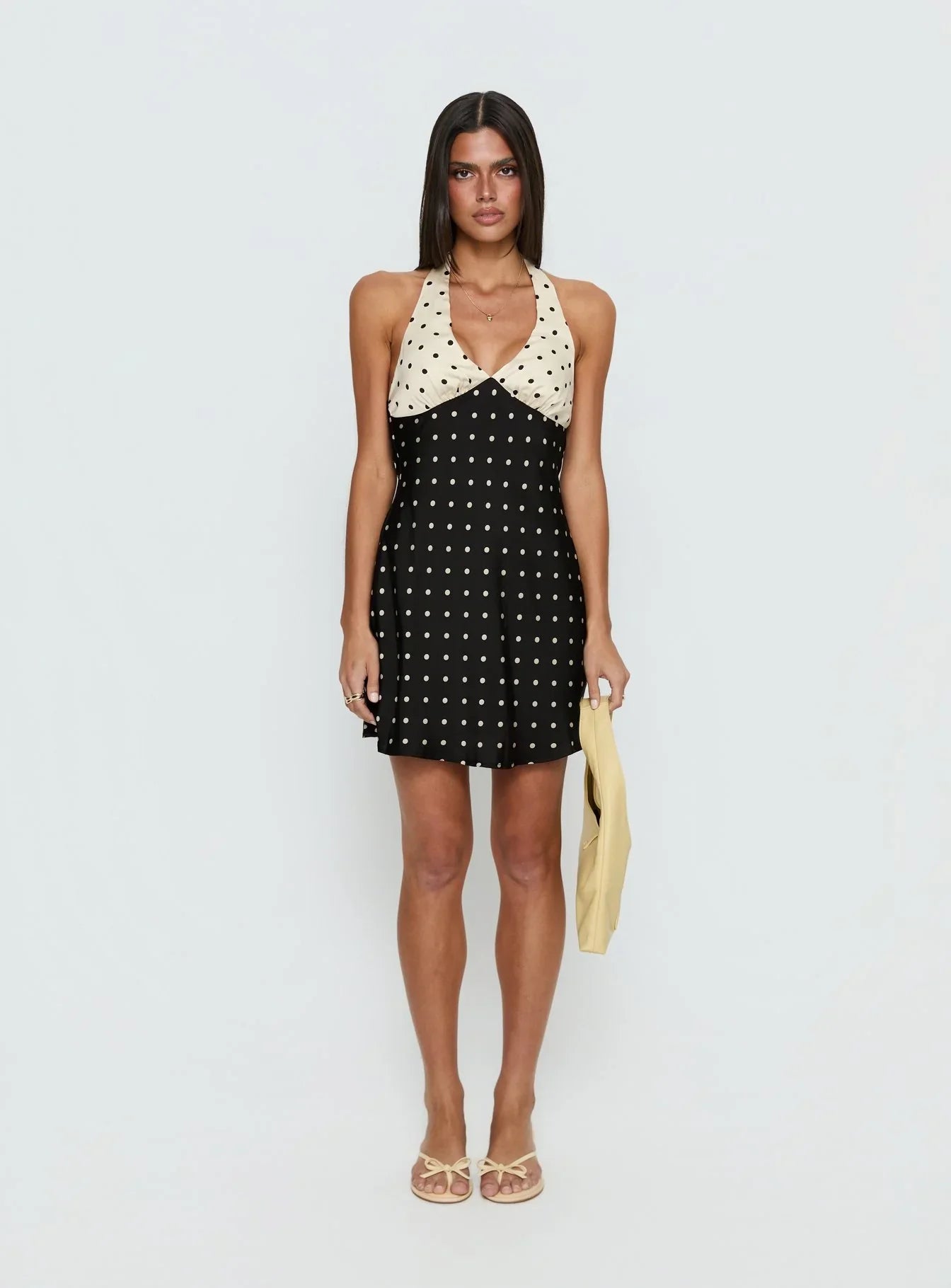 Rihana Halter Mini Dress Polka Dot Splice