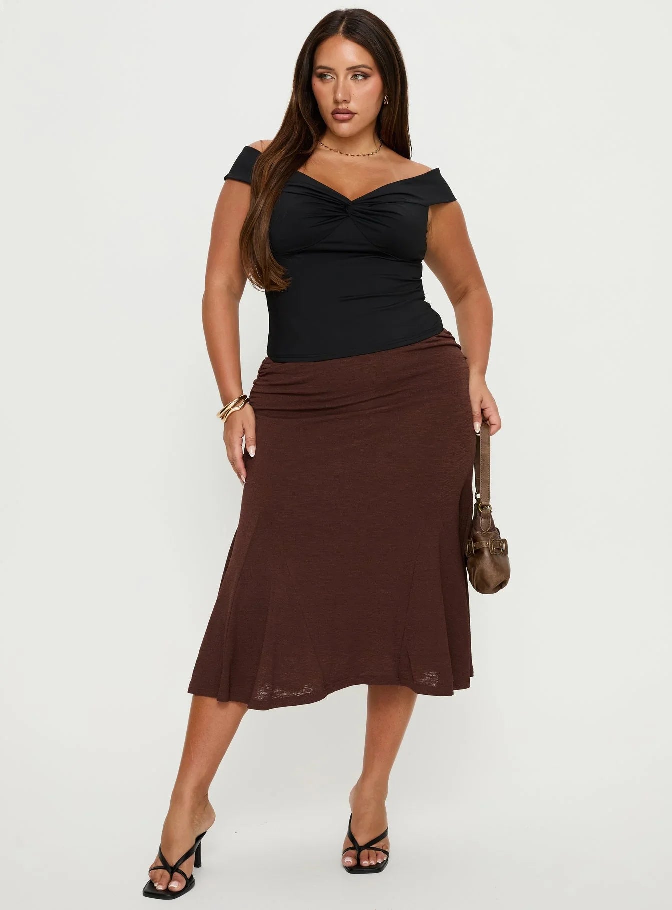 Maxeina Off Shoulder Twist Top Black Curve