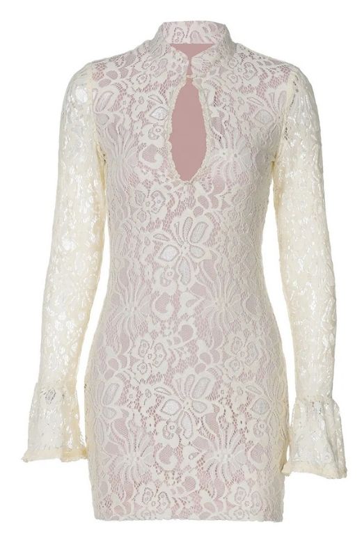 Charlotte Long Sleeve Bodycon Mini Dress Cream