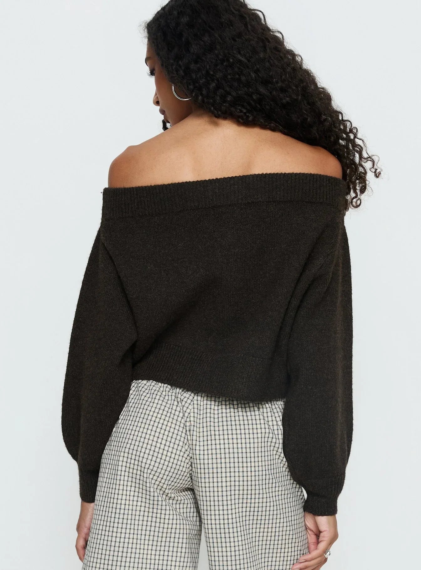 Ortensa Off Shoulder Zip Through Jumper Brown