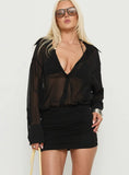 Moonrising Long Sleeve Sheer Blouson Mini Dress Black