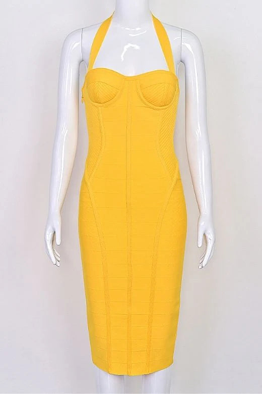Isabella Bandage Midi Dress Mustard Yellow